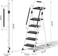 Carga hasta 360 kg, con Bloqueo de Seguridad, Pedales Anchos Antideslizantes, Pasamanos, Escalera Doméstica Ligera de Acero Hogar Cocina Oficina Armarios, Blanco - details 24