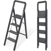 5 peldaños Aluminio, Doméstica Estrecha con Pasamanos, Mecanismo Antiplegado, Uso Hogar Cocina Despensa Oficina, Ahorro Espacio y Portátil, Plata - details 9