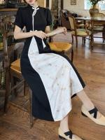 Vestido elegante de talla grande para mujer, nuevo estilo, Cheongsam mejorado, pintura de tinta Oriental, verano - details 8