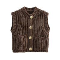TRAFZA-suéter sin mangas con cuello redondo para mujer, cárdigans holgados e informales de una sola botonadura, color liso, a la moda, otoño, 2024 - details 1