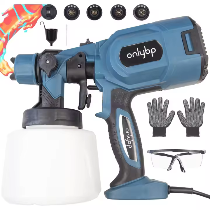Pistola de Pintura de Alta Potencia 700W Gran Capacidad 1400ml 3 Boquillas y Patrones Diferentes para Pulverizar Incluye Accesorios de Limpieza, Guantes y Gafas de Protección - 1