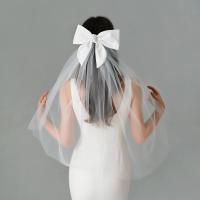 1 Uds. Tocado de boda elegante para novia, tocado blanco marfil, lazo, velo corto, decoración para la cabeza, accesorios para el cabello - details 0