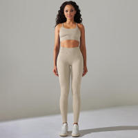 Conjunto de dos piezas para mujer, leggings de gimnasio de cintura alta, top corto, tres tops de Fiess, ropa deportiva con lavado ácido - details 19