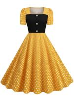 Women summer casual polka dot print short sleeve a line party vintage elegant midi dress - details 13