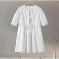 Vestido holgado de algodón con mangas abullonadas para mujer, ropa elegante de manga corta con cuello redondo, suave, verano - details 3