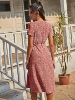 Summer floral print women boho short sleeve v neck split elegant a line party beach dress - details 3