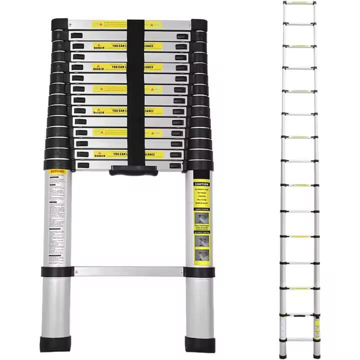 Escalera telescópica de aluminio, 4,4 m, extensible, antideslizante, multiusos, 150 kg de carga - 1