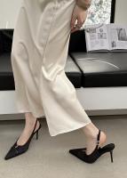 Temperamento francés bolsa cabeza sandalias nueva trasera stiletto vacío tacones altos socialite cabeza puntiaguda boca poco profunda zapatos individuales - details 35