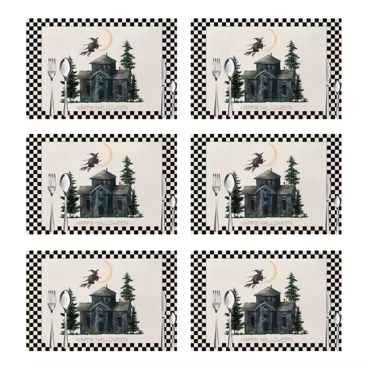 Manteles individuales decorativos para Halloween, tapetes de mesa duraderos de lino, 6 piezas - 1