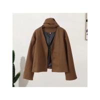Chaqueta de lana corta Elegante para mujer con cuello redondo Abrigo holgado con manga larga y abertura de manga corta Moda de calle alta 2024 - details 18