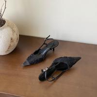 Diseño francés sentido nicho vestido negro tacones altos mujer stiletto estilo de hadas sandalias puntiagudas falda femenina - details 34