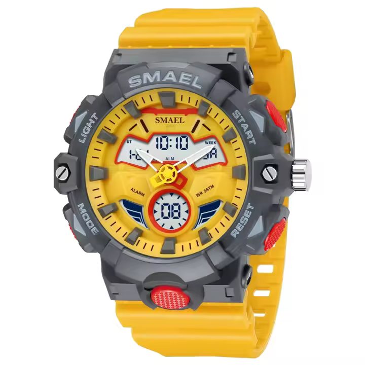 Reloj Deportivo para Hombres SMAEL con Movimiento de Cuarzo y Digital Resistente al Agua Correa de Silicona Luz LED Multifunción Chrono Fecha - 1