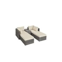 Sofá de Ratán con Taburete Conjunto Jardín Sillón Mueble Exterior con Almohadillas Gruesas - details 6