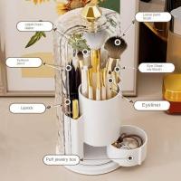 Plástico 360 ° Soporte giratorio para brochas de maquillaje, caja de almacenamiento de cosméticos a prueba de polvo de gran capacidad con tapa, organizador de maquillaje, tocador - details 5