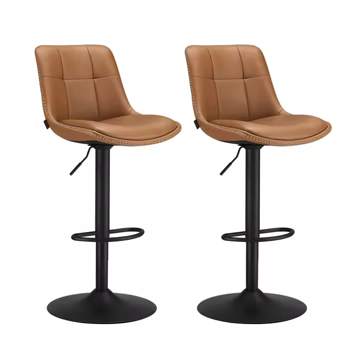 Conjunto de d Dos Taburetes de Bar Giratorios Regulables Tapizados con Respaldo y Reposapiés de Acero Para Cocina y Comedor - 1