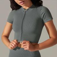 Hamidou-Camiseta deportiva con cremallera para mujer, Top elástico ajustado y transpirable, ropa deportiva para gimnasio, correr y Yoga - details 37