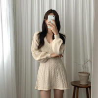 Vestido corto de punto para mujer, prenda elegante de manga larga con cuello de pico, ajustado, color negro, novedad de invierno - details 5