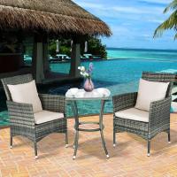 Conjunto Muebles de Jardín Ratán de 3 Piezas, 2 Sillas con Cojines y 1 Mesa de Vidrio Templado, Mesa y Sillas Terraza Terraza Patio Balcón (Beige) - details 6