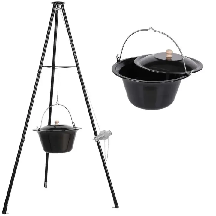 Olla de Goulash de Hungaria 10 Litros Acabado en Esmalte Marco Telescópico de Tripod - 1