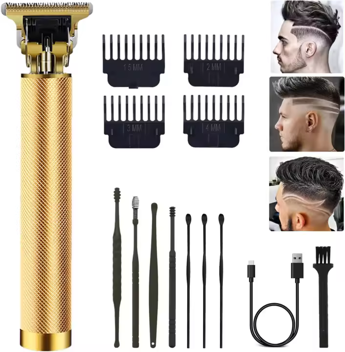 Cortadora de pelo profesional para hombres, recortadora de pelo con cuchilla en T, recortadora cero Gapped, recortadora de barba recargable inalámbrica, afeitadora, Kit de corte de pelo con - 1