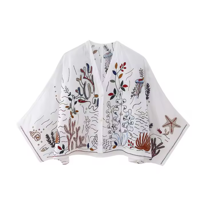 Falda Larga Bordada Tres, Camisa De Algodón, 2024 - 1