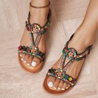 Sandalias de Tacón Plano para Mujer 2025 Estilo Boho con Cuentas de Madera y Strass - details 2