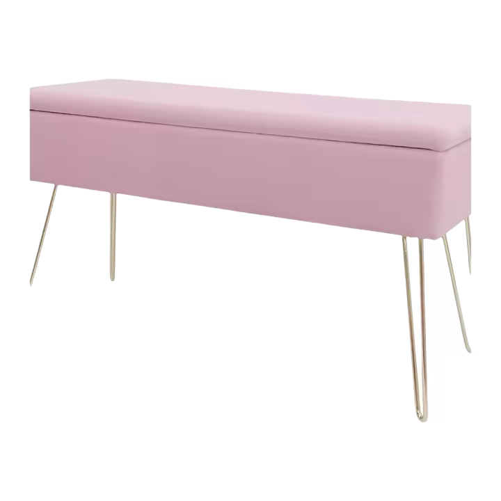 Scarlett Banquete Almohada de Terciopelo Rosado con Almacenamiento Tamaño Rectangular, Patas de Metal, 75 x 30 x 42 cm - 1