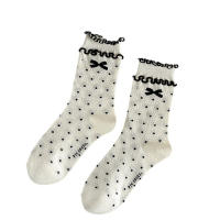 Calcetines De Encaje Con Puntos Negros Para Niñas Estilo Lolita Y Ballet Transpirables Y Delgados Para El Verano Con Volante Y Diseño De Corazón Hueco - details 7