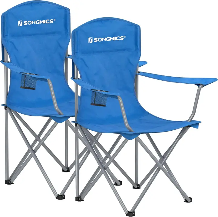 Sillas de Camping, Juego de 2 Sillas de Exterior, Respaldo Alto, Apoyabrazos, Bolsillo para Tazas, Portátil, Plegable, Carga de 150 kg, Acampada, Jardín, Pesca, Terraza, Negro GCB08BK - 1