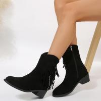 Botas cortas de tacón grueso con punta redonda de ante con tachuelas retro para mujer, botas vaqueras occidentales delgadas - details 2