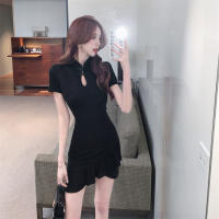 Diseño único con sensación de lujo, cheongsam mejorado, pequeño temperamento francés negro, corte ajustado, vestido envuelto en las nalgas, - details 12