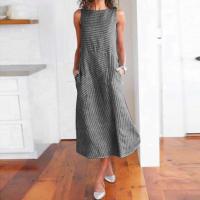 Vestidos informales sin mangas para mujer, Vestidos largos estampados a rayas Vintage para playa, vestido veraniego holgado para mujer 2025 con bolsillos - details 2