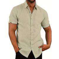 Camisa clásica de manga corta para hombre, camisa informal de Color sólido para vacaciones de verano - details 0