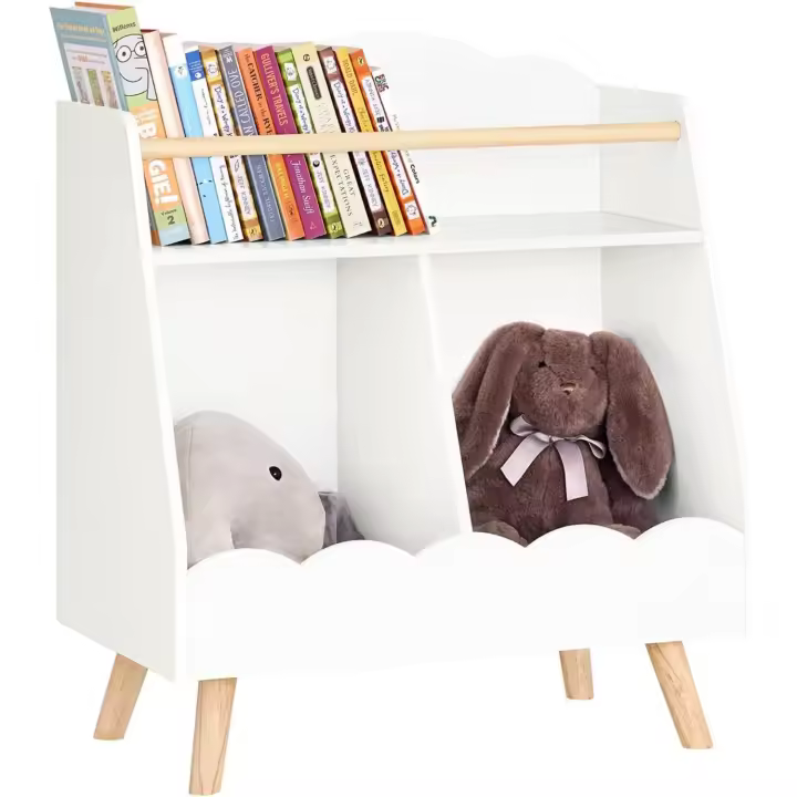 Estanterías y 2 Compartimentos Organizador de Juguetes y Libros para Niños Blanco - 1