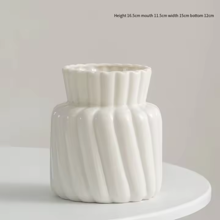 Jarrón de cerámica blanco minimalista de Boca Grande nórdico, arreglo de flores para sala de estar, Decoración de mesa - 1