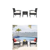 Conjunto de Muebles de Jardín 3 Piezas, 2 Sillones de Polirratán y 1 Mesa con Tablero de Cristal, Juego de Bistro con Cojines, Mesa y Silla para Terraza, Jardín, Patio - details 9