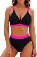 Traje de baño de dos piezas con bloques de color para mujer Bikini sexy con control de barriga y cintura - details 2