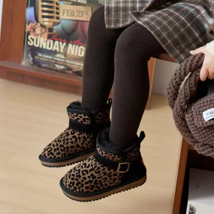 Botas de nieve botas cortas con estampado de leopardo zapatos de algodón grandes engrosados ​​de lana niños nieve algodón - 1