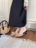 Nueva bolsa cabeza media zapatillas arco de las mujeres tacón grueso tacones altos francés perezoso de un pedal zapatillas geniales - details 14