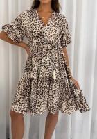 Vestido de Playa Bohemio con Estampado de Leopardo Vestido Corto de Manga Corta con Cuello en V para Mujeres Moda de Verano 2025 - details 1