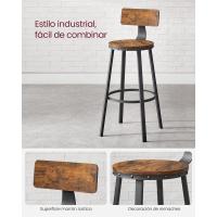Juego de 2 taburetes Altos con Respaldo, taburetes de Cocina, Marco de Acero, Asiento de 73,2 cm de - details 3