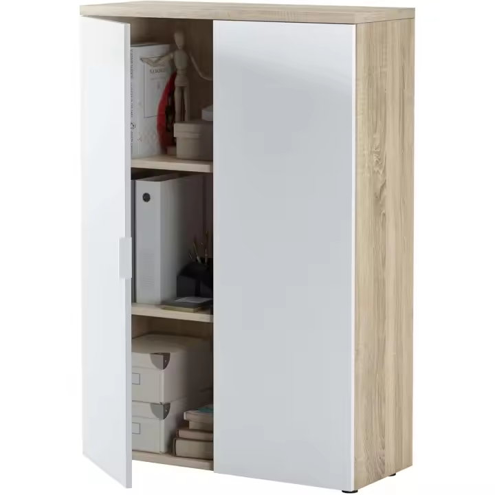Mueble Auxiliar Despacho, Armario Estudio, Modelo Office, Acabado en Blanco Artik y Roble Canadiense, Medidas: 119 cm (Alto) x 80 cm (Ancho) x 32,5 cm (Fondo) - 1