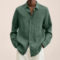 Camisa Larga De Manga Para Hombre Estilo Casual Color Sólido Cuello En V Talla Grande Algodón Hombres Ropa De Otoño - details 9