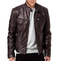 Chaqueta de Cuero Motera Delgada Ajuste Cinturón, Abeto, Anti-viento para Otoño - details 1