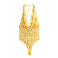 Mono de Malla de Seda con Estampado Americano para Mujer Traje Sexy Ajustado con Cuello en V y Cuello Colgante Novedad de Verano - details 2