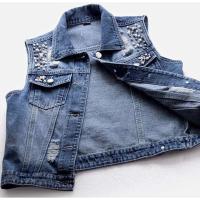 JMPRS-Chaqueta para mujer, chaqueta vaquera rasgada de moda con perlas de lujo, abrigo corto suelto sin mangas, chaquetas casuales 5XL - details 12