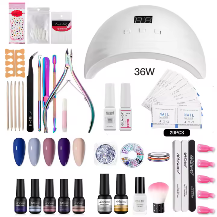NAILWIND-Juego de manicura para extensión de uñas, Gel con secador de lámpara UV, Esmaltes semipermanentes, Kit de herramientas profesionales para arte de uñas - 1