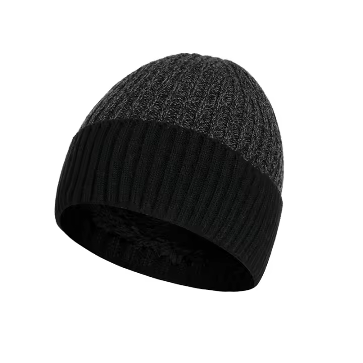 Gorro de lana de doble capa para hombre Nuevo gorro de punto cálido de terciopelo para adultos - 1