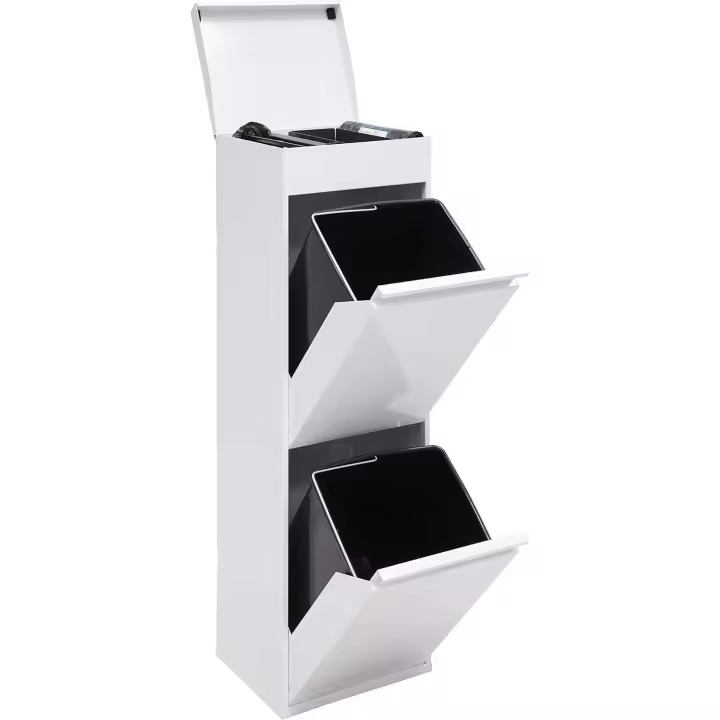 Contenedor de basura y reciclaje de acero de 2 compartimentos con bandeja superior |   2x17L (34L) |   Cubos de basura de cocina |   Contenedores de Reciclaje para Casa u Oficina - 1