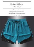 Falso dos piezas de pantalones cortos deportivos de verano, forro de fitness de entrenamiento para correr de tres puntos de secado rápido para hombres y mujeres American b - details 8
